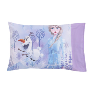 Disney Frozen 2 Lavender, Light Blue and Purple Forest Spirit 4 Piece Toddler Bed Set - Comforter, Fitted Bottom Sheet, Flat Top Sheet, Reversible Pillowcase