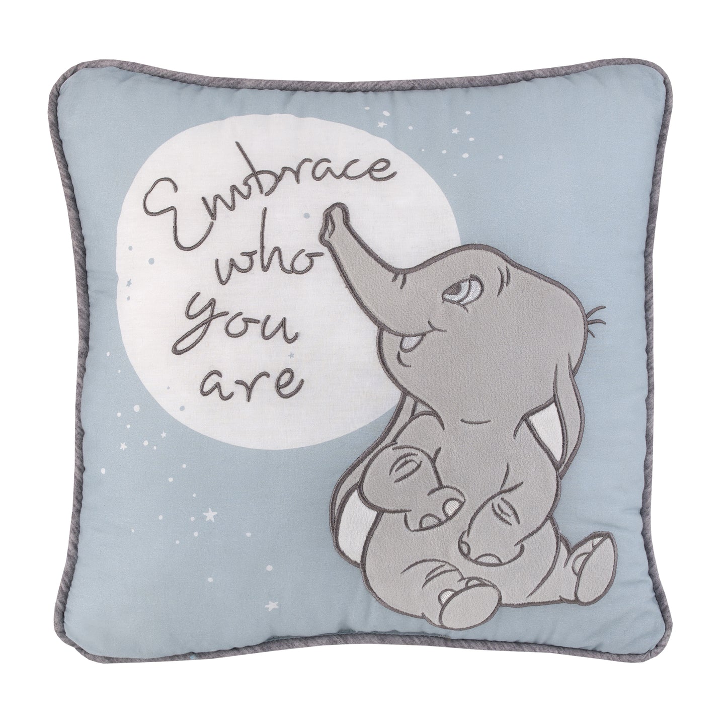 Disney Dumbo Sweet Little Baby Light Blue and White "Embrace Who You Are" Applique Decorative Pillow