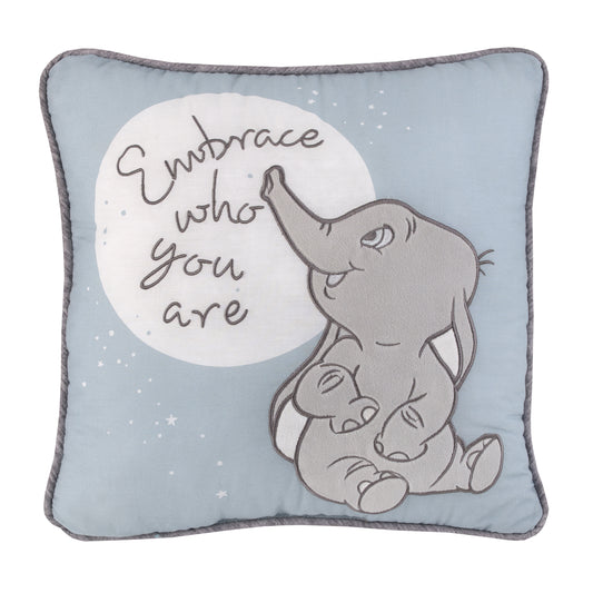 Dumbo Sweet Little Baby Light Blue and White "Embrace Who You Are" Applique Decorative Pillow