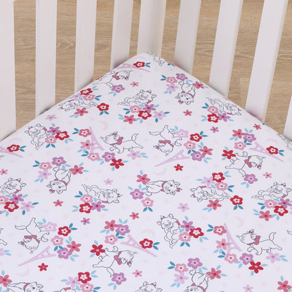 Disney Aristocats Pink, White, and Teal, Marie Super Soft Nursery Fitted Mini Crib Sheet