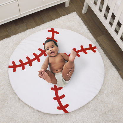 Little Love by NoJo White and Red Baseball Super Soft Round Tummy Time Playmat