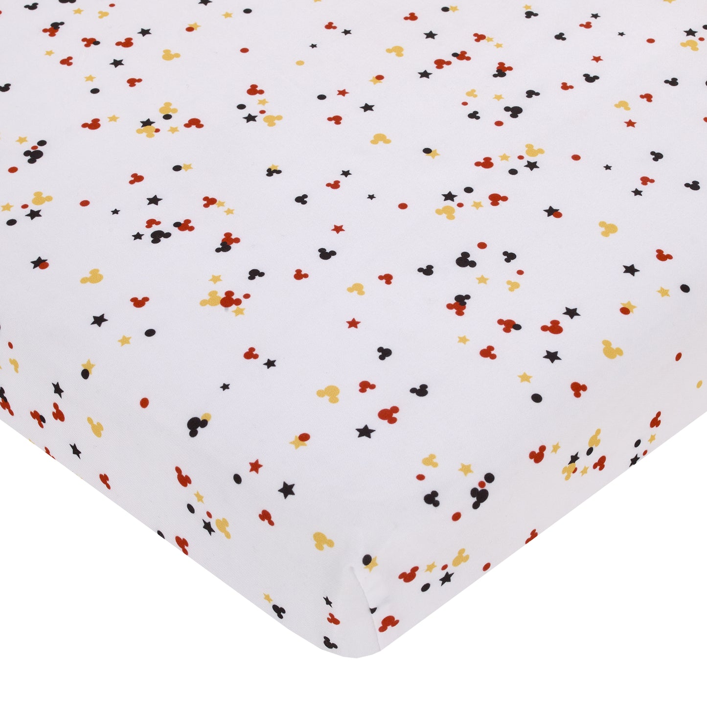 Disney Mickey Mouse - Red, Yellow, Black and White Mickey Confetti Nursery Fitted Mini Crib Sheet