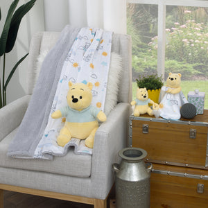Disney Winnie the Pooh White, Yellow, and Aqua Sunshine and Clouds Super Soft Velboa with Sherpa Back Baby Blanket