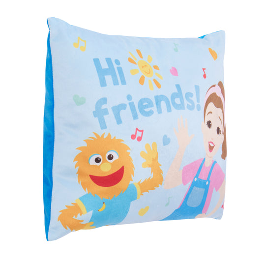 Ms. Rachel Happy Patchwork Decorative Toddler Pillow, Blue, Pink, & Orange