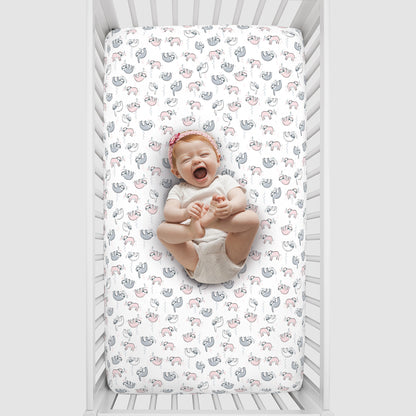 NoJo Super Soft Pink, Grey and White Sloth Fitted Crib Sheet