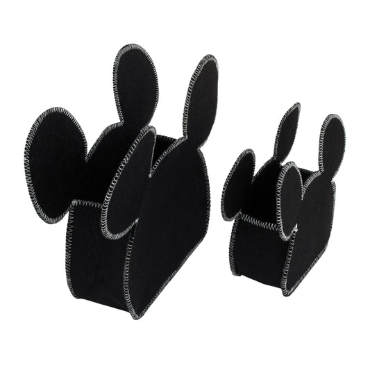Mickey Mouse Shaped Black 2 Piece Felt Nursery Storage Caddy - 1 Large, 1 Small