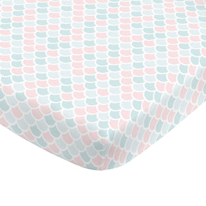 Sugar Reef Mermaid 4 Piece Nursery Crib Bedding Set - Appliqued Round Play Quilt, 100% Cotton Fitted Crib Sheet, Shirred Crib Skirt with 16