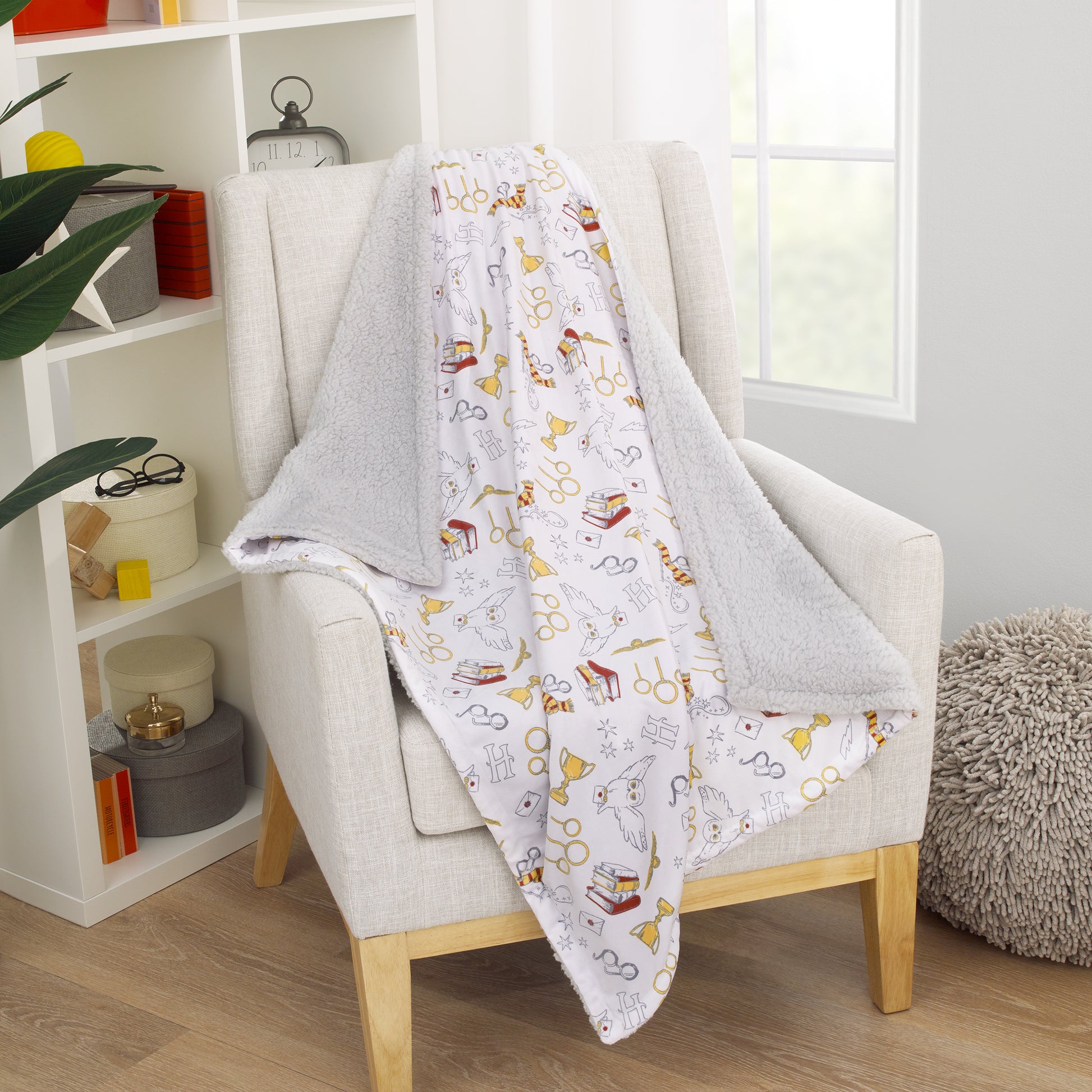 Harry Potter White, Gold, and Red Sherpa Baby Blanket