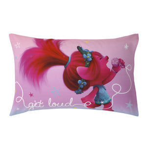 Trolls Show Up Glow Up Pink and Blue, Hearts and Stars 4 Piece Toddler Bed Set - Comforter, Fitted Bottom Sheet, Flat Top Sheet, and Reversible Pillowcase