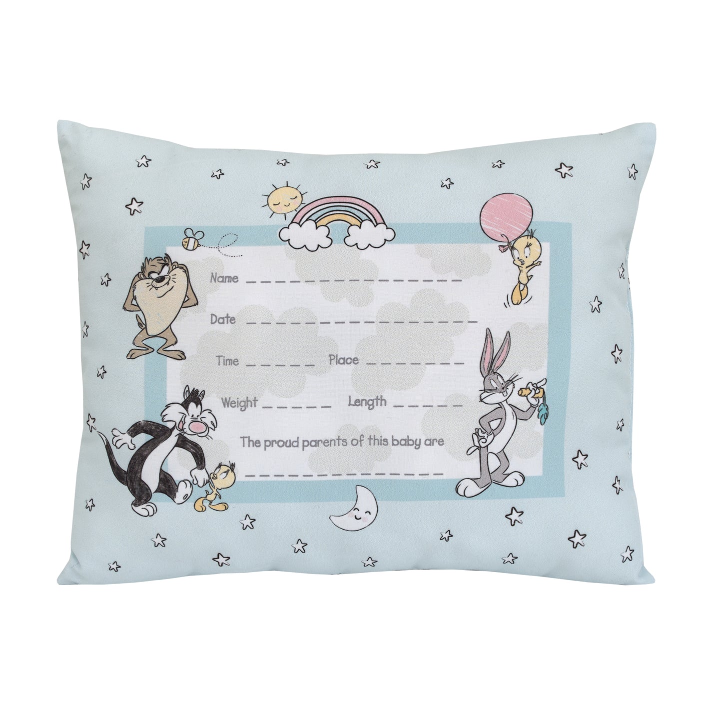 Warner Brothers Looney Tunes Best Buds Pastel Blue and White Bugs Bunny, Tweety, Tasmanian Devil, and Sylvester the Cat Keepsake Pillow