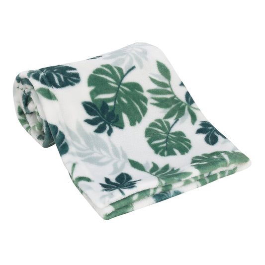 Simply Baby Palm Leaf Green and White Tropical Super Soft Baby Blanket