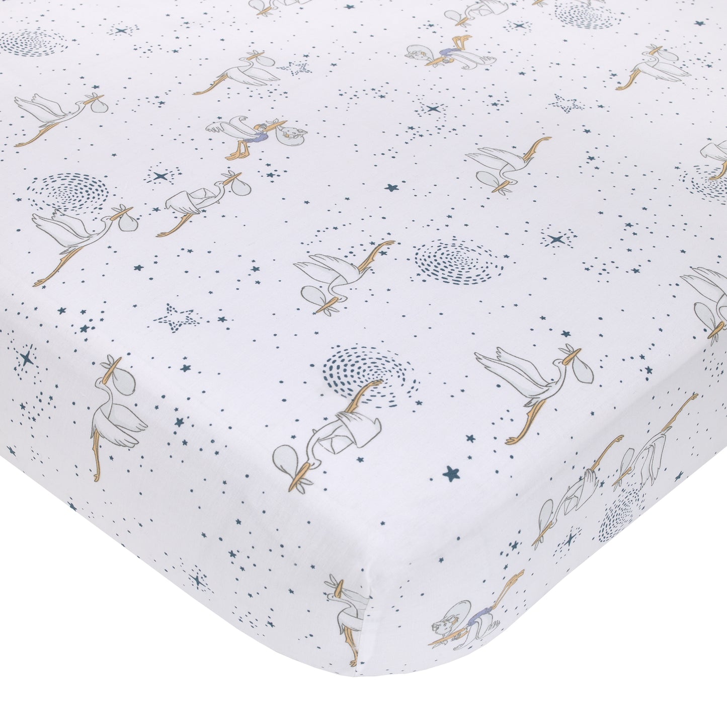 Disney Dumbo Sweet Little Baby Light Blue, Gray, and White Storks, Stars, Clouds and Moon 3 Piece Nursery Crib Bedding Set - Comforter, 100% Cotton Fitted Crib Sheet and Crib Skirt