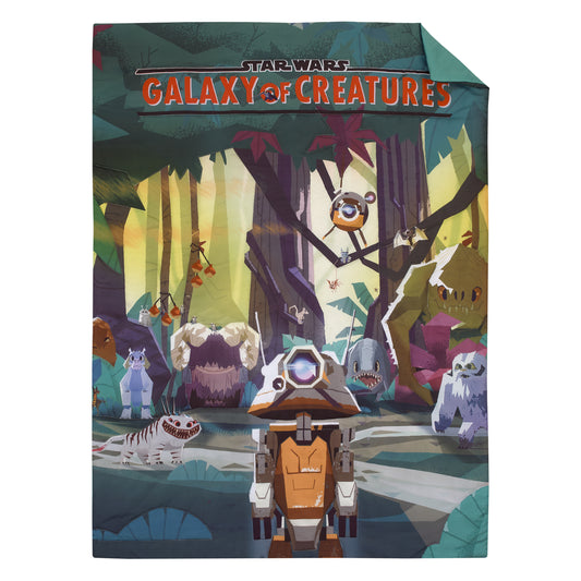 Galaxy of Creatures Teal, Brown, and Orange 4 Piece Toddler Bed Set - Comforter, Fitted Bottom Sheet, Flat Top Sheet, and Reversible Pillowcase