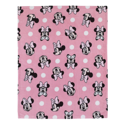 Disney Minnie Mouse - Blushing Minnie - 4 Piece Toddler Bed Set - Coral Fleece Toddler Blanket, Fitted Bottom Sheet, Flat Top Sheet, Standard Size Pillowcase