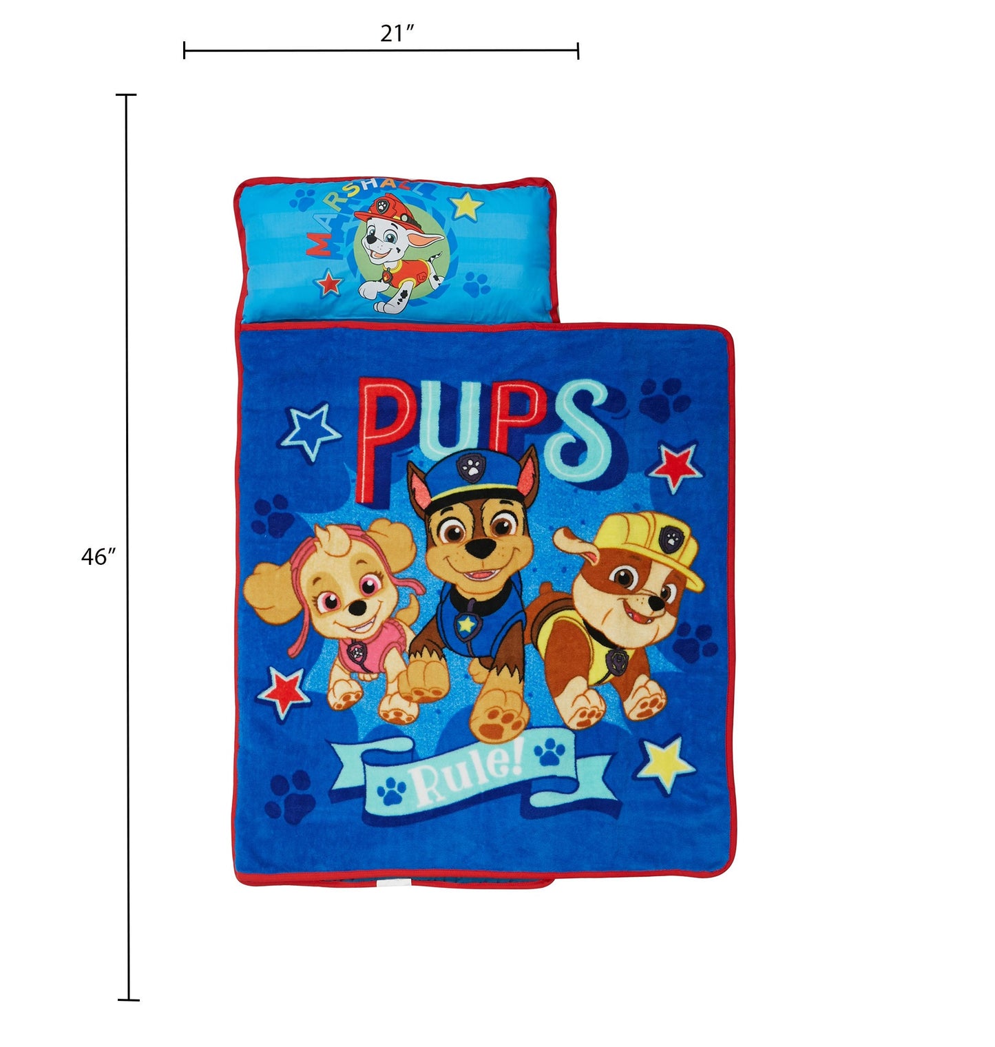 NoJo Paw Patrol Pups Rule Toddler Nap Mat - Includes Attached Pillow and Fleece Blanket