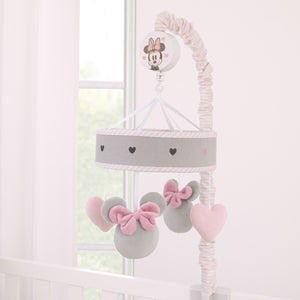 Disney Minnie Mouse My Happy Place Pink, Gray, and White Plush Musical Mobile