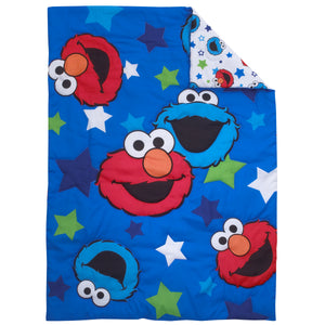 Sesame Street Awesome Buds - Red, Blue, Green, White 4pc Toddler Bed Set with Elmo and Cookie Monster