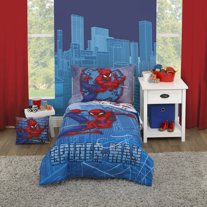 Marvel Spiderman Wall Crawler Red, White, and Blue Spider Webs Super Soft Toddler Pillow