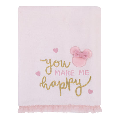 Disney Minnie Mouse My Happy Place Pink Super Soft Appliqued Baby Blanket