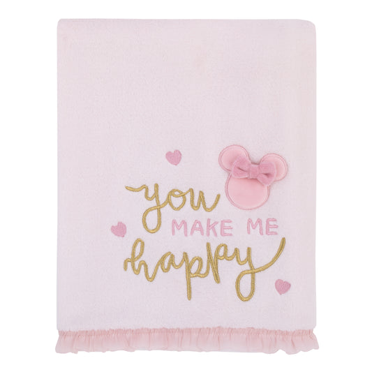 Minnie Mouse My Happy Place Pink Super Soft Appliqued Baby Blanket