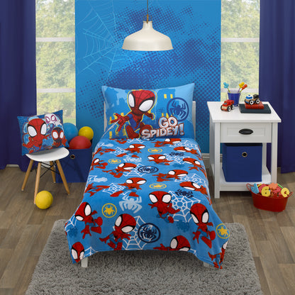 Marvel Spidey and His Amazing Friends Blue, Red and White Spidey Team Super Soft Toddler Blanket