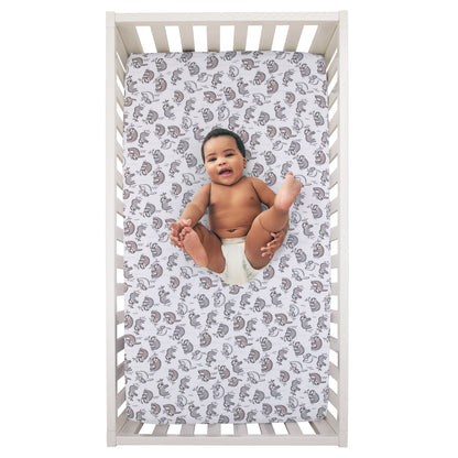 Little Love by NoJo Sloth Let's Hang Out Grey and White Fitted Crib Sheet