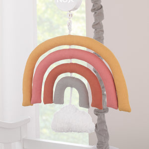Over The Rainbow Gold, Orange, Coral, and Gray Plush Nursery Musical Mobile