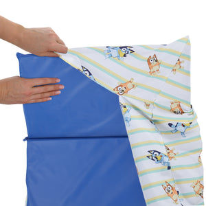 NoJo Bluey Preschool Nap Mat Sheet, Blue, Orange and Green Pinstripe