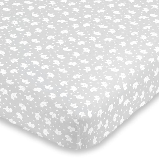 NoJo Super Soft Grey and White Elephant Fitted Mini Crib Sheet