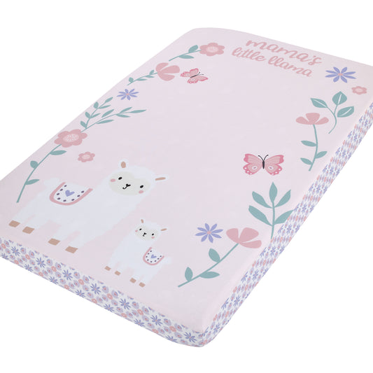 Little Love by NoJo Mama's Little Llama Pink and Lavender Floral Photo Op Fitted Mini Crib Sheet