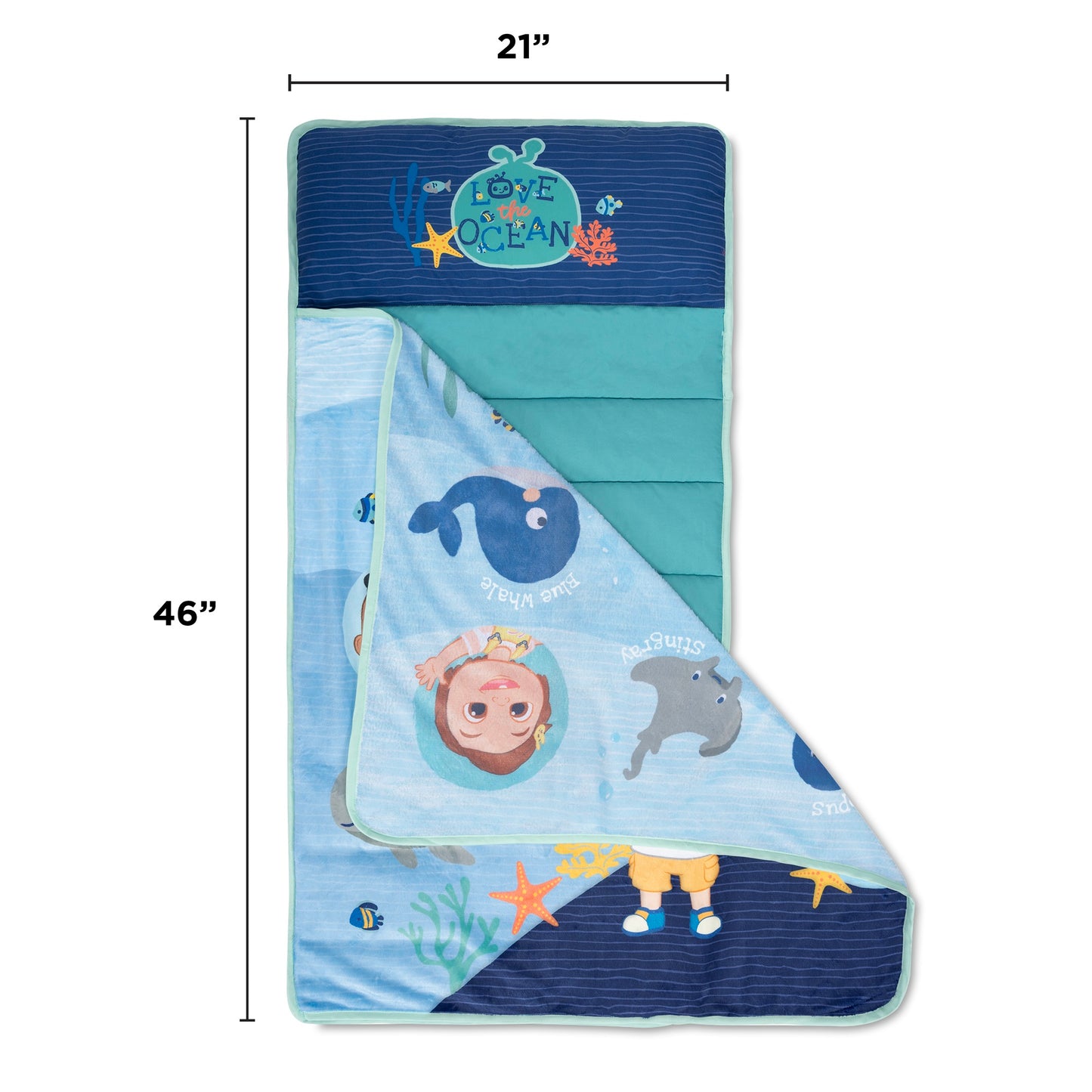 NoJo CoComelon "Love The Ocean" Toddler Nap Mat, Blue