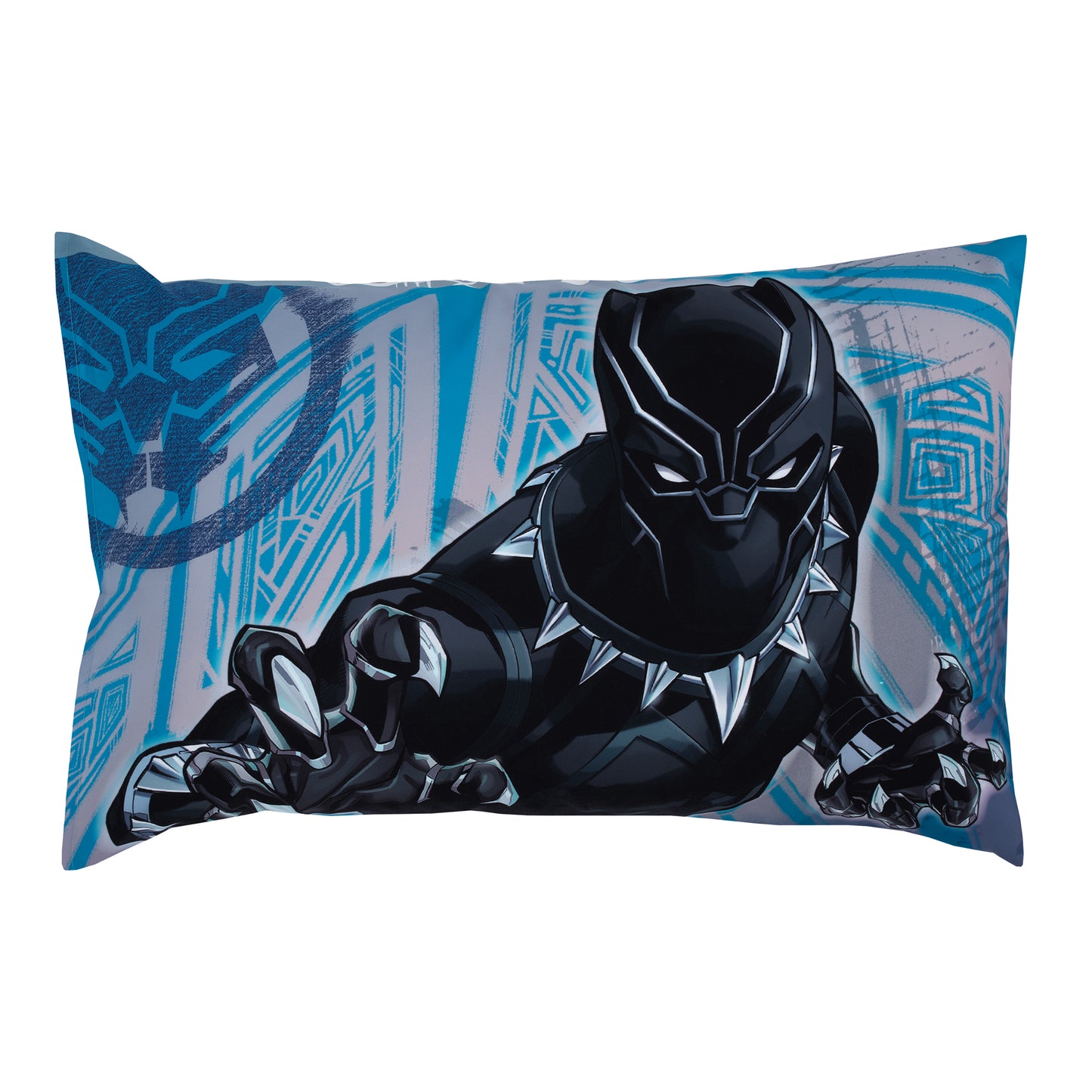 Marvel Black Panther Blue, Black, and Grey Warrior King 4 Piece Toddler Bed Set - Comforter, Fitted Bottom Sheet, Flat Top Sheet and Reversible Pillowcase