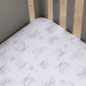 Star Wars Grogu Cutest in the Galaxy Cream and White Nursery Fitted Crib Sheet