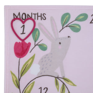 Little Love by NoJo Woodland Animals Pink and Green Bunny, Fox and Squirrel Super Soft Photo Op Milestone Baby Blanket