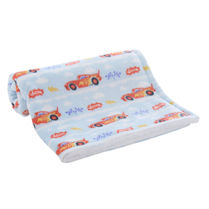 NoJo Disney Cars Lightning McQueen Super Soft Sherpa Baby Blanket - Red, Light Blue