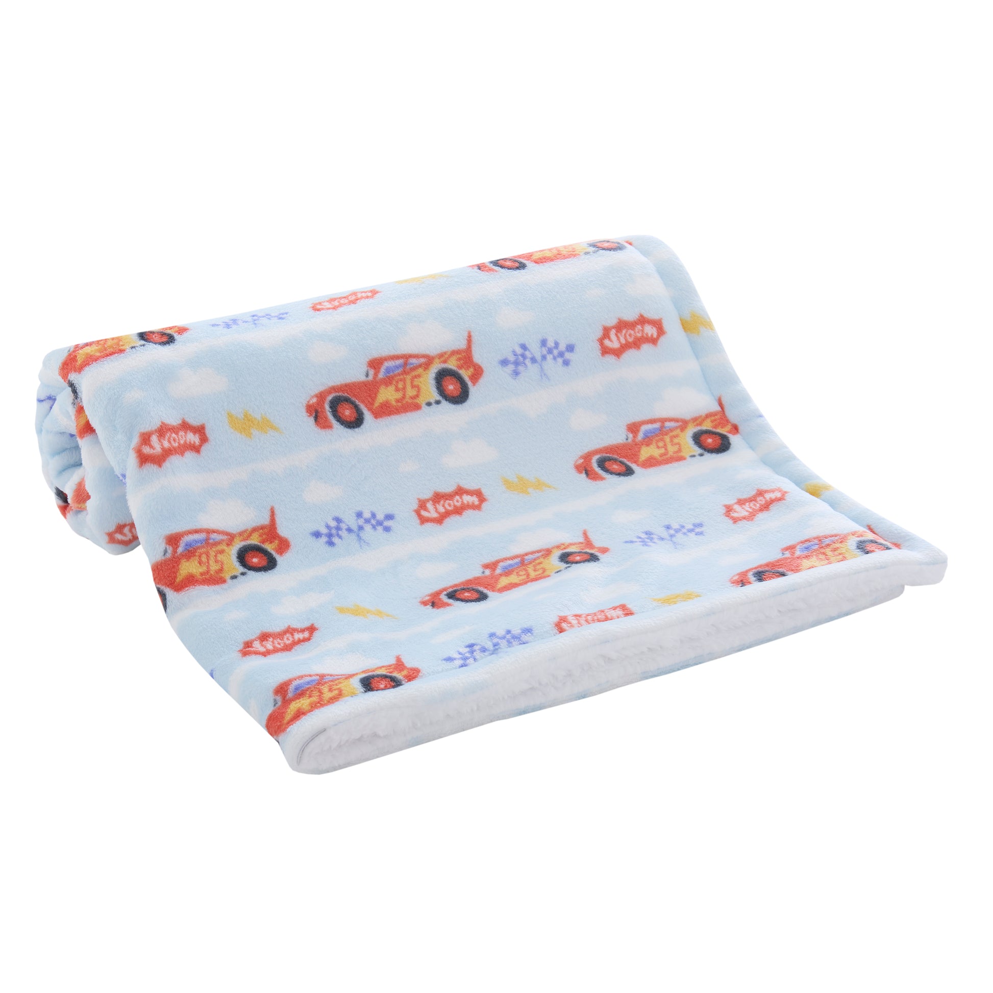 NoJo Disney Cars Lightning McQueen Super Soft Sherpa Baby Blanket - Red, Light Blue