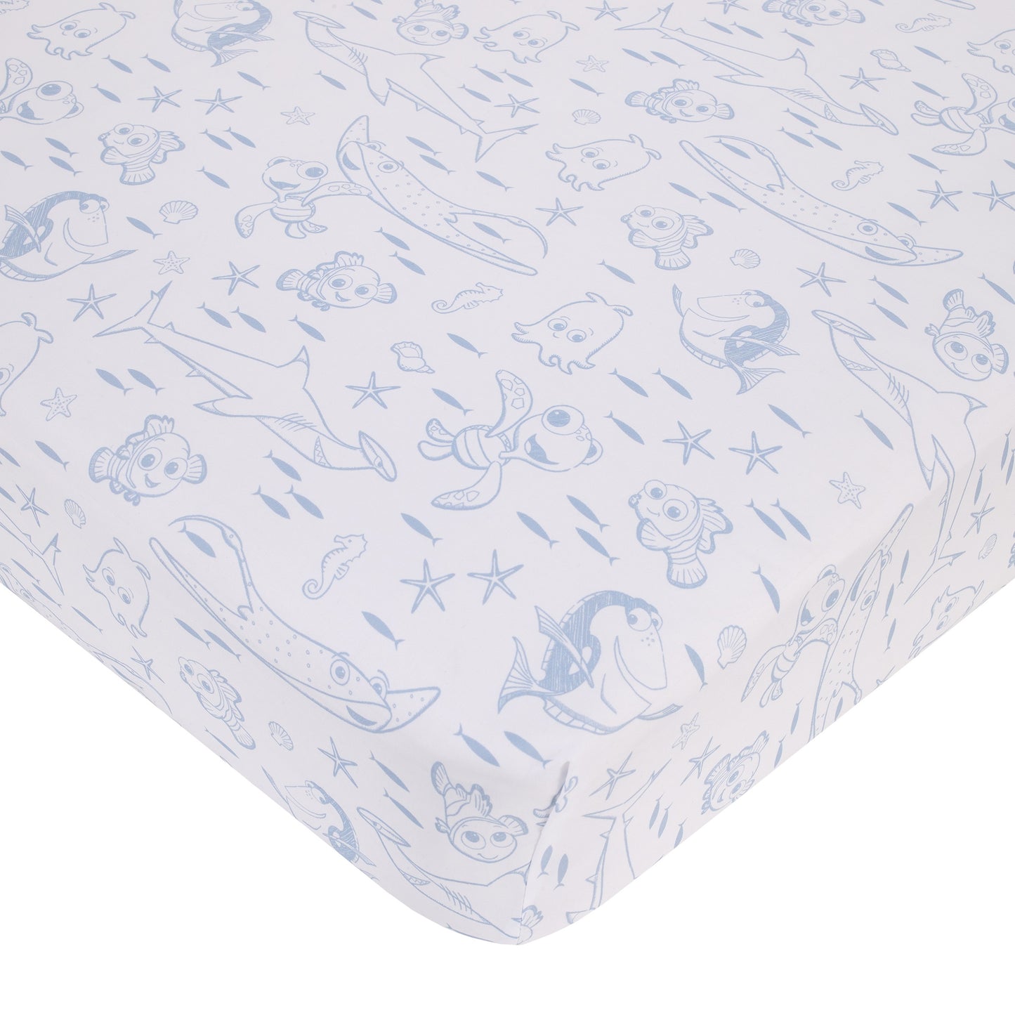 Disney Finding Nemo Cutest Little Catch Light Blue, and White Nursery Fitted Crib Sheet