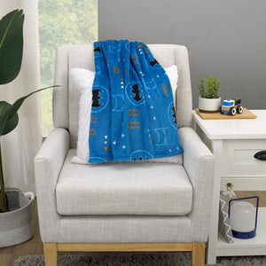 Warner Bros  Batman Blue, Orange, and White with Icons, Emblems, and Triangles Super Soft Baby Blanket