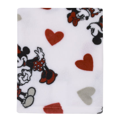 Disney Mickey Mouse & Minnie Mouse Red, Gray, and White Valentine Hearts Super Soft Plush Baby Blanket