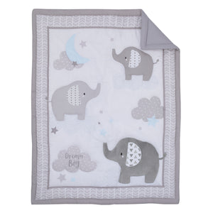 Little Love by NoJo Elephant Stroll Dream Big Clouds and Stars with Chevron Border 3 Piece Nursery Crib Bedding Set - Comforter, Fitted Crib Sheet, and Crib Skirt