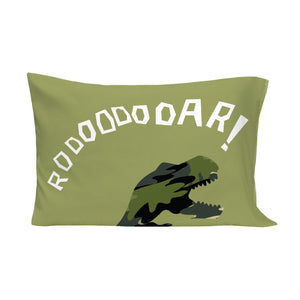 Everything Kids Dinosaur Green Camouflage 4 Piece Toddler Bed Set - Comforter, Fitted Bottom Sheet, Flat Top Sheet, Standard Size Pillowcase