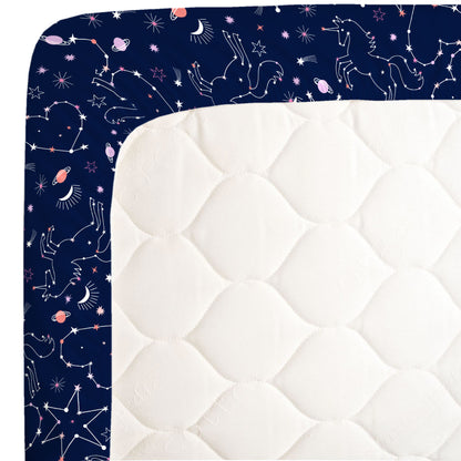 NoJo Celestial Unicorn Navy and White Fitted Super Soft Crib Sheet