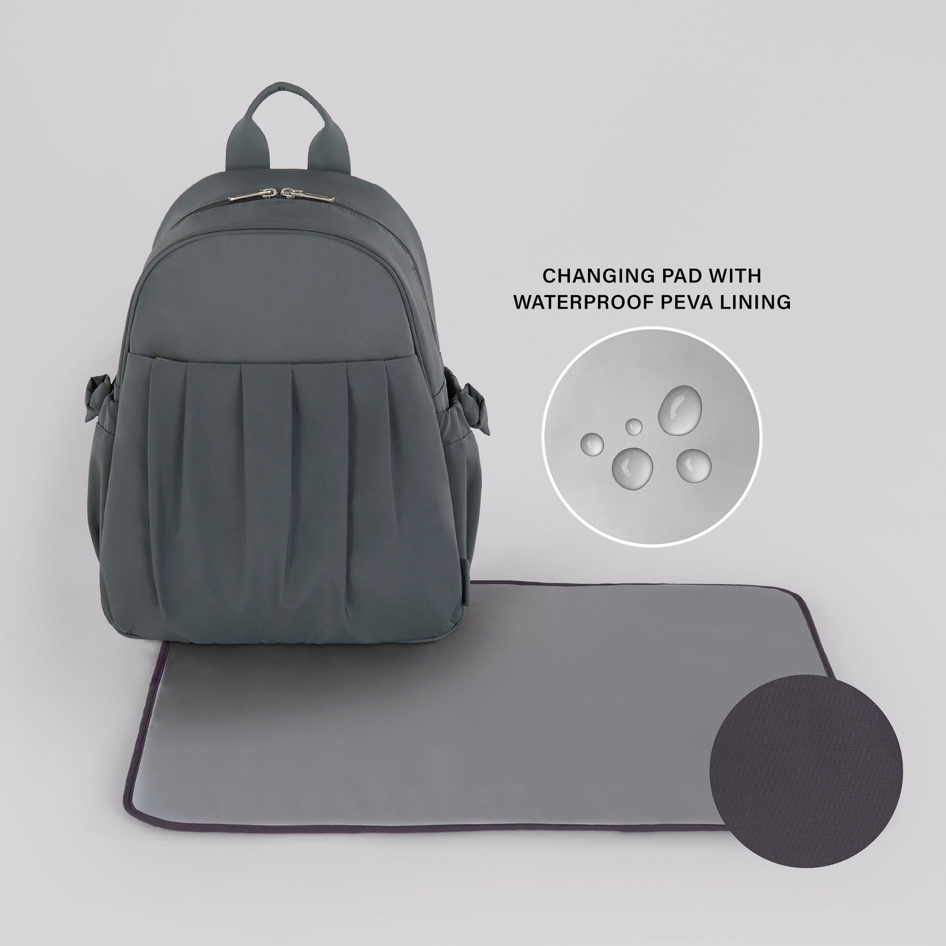 Motherhood Gathered Pocket Backpack Diaper Bag, Gray