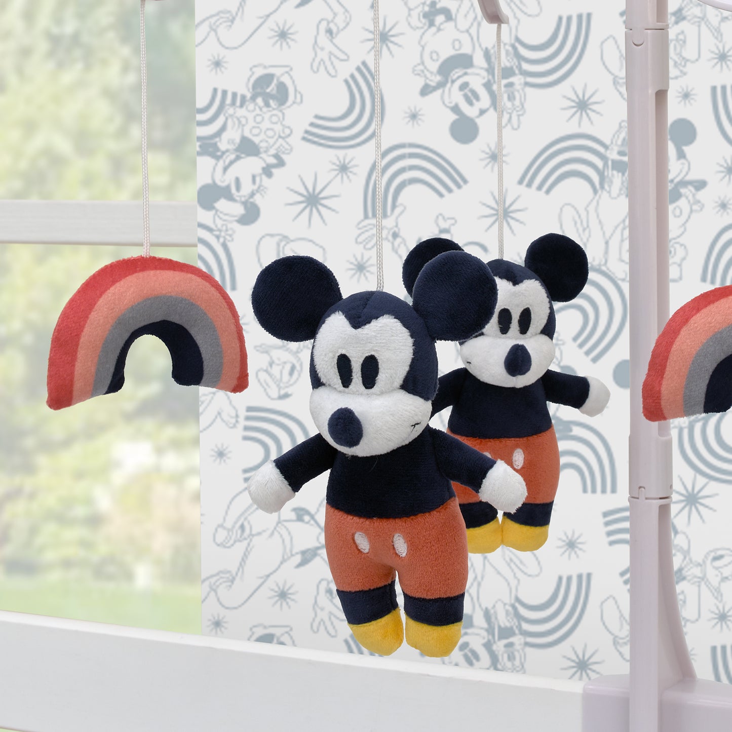 Disney Mickey and Friends Red and Black Mickey Mouse with Multi-Colored Rainbows Musical Mobile