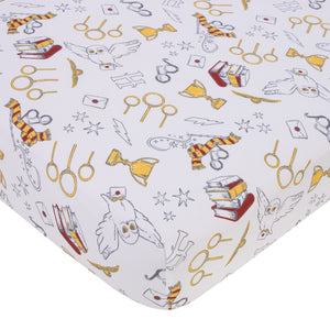 NoJo Warner Bros Harry Potter White, Gold, and Red Hogwarts Icons Nursery Fitted Crib Sheet