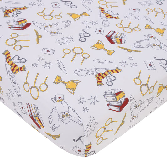 NoJo Warner Bros Harry Potter White, Gold, and Red Hogwarts Icons Nursery Fitted Crib Sheet