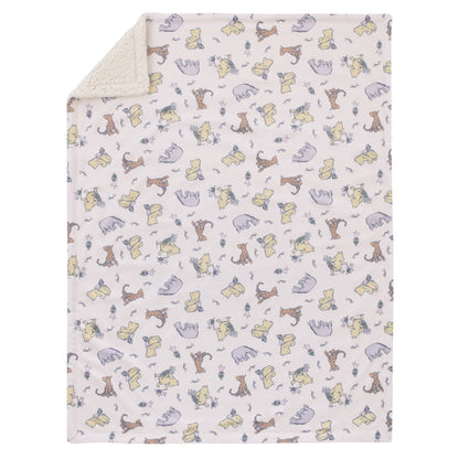 Disney Classic Pooh Naturally Friends Ivory and Taupe Piglet, Eeyore, and Tigger Super Soft Sherpa Baby Blanket