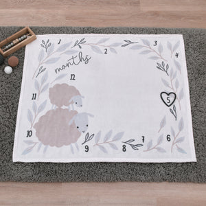 NoJo Together is Better White, Gray, and Taupe Mama and Baby Lamb Milestone Blanket