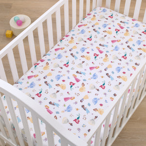 Disney Princess Pink, Blue, Yellow, and White Super Soft Nursery Fitted Mini Crib Sheet