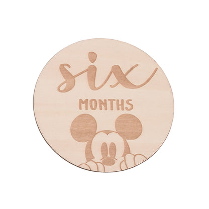 Disney Mickey Mouse Natural Wood Tone, 12 Piece Wooden Engraved Milestone Cards